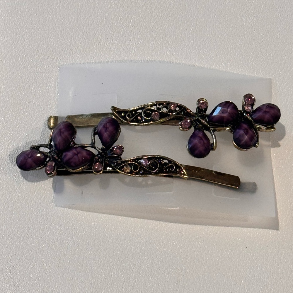 Vintage Fancy Floral Purple and Gold Hair Pin Hair Accessories